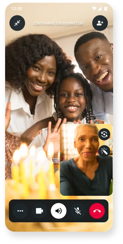 A family using voice chat to share a birthday party with relatives