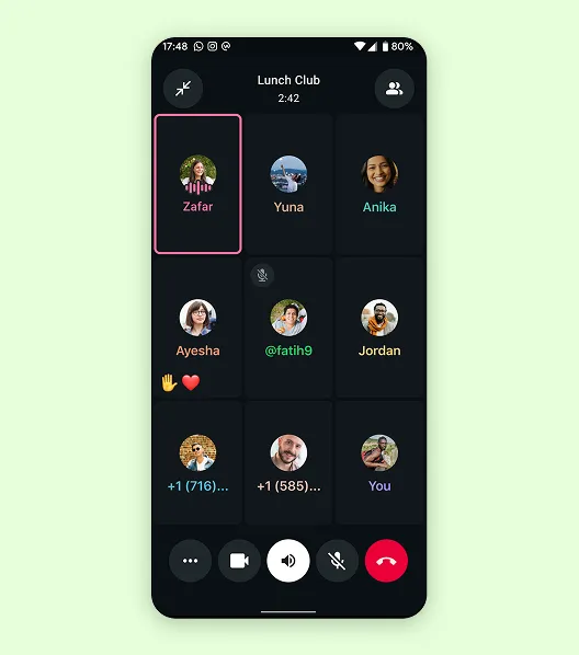Mobile device showcasing a group voice call